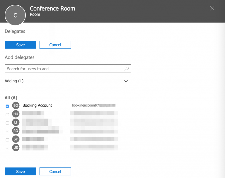 Configure Microsoft Office 365 Room Booking Service with User Privileges